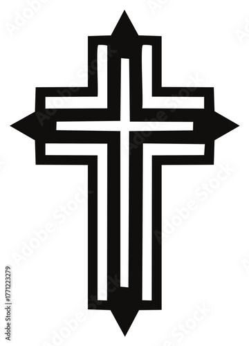 Stylized Christian Cross Symbol in Black and White