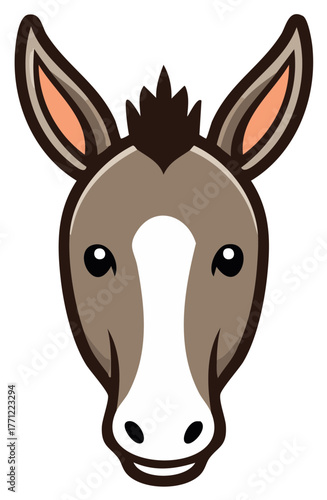 Cute cartoon donkey head illustration with a friendly expression. Simple vector farm animal mascot or logo.