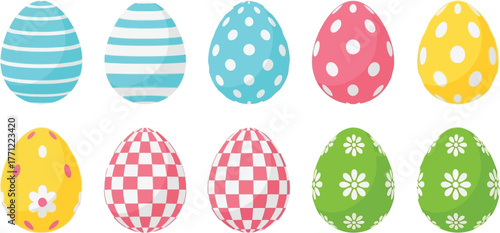 Collection of colorful and patterned easter eggs for festive spring celebrations and decorations isolated on transparent background