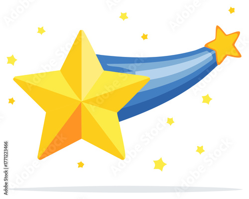 Bright Yellow Shooting Star with Blue Tail and Sparkles Illustration