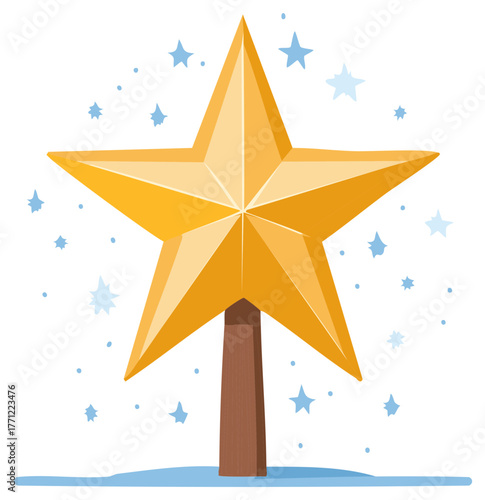 Golden Christmas Star Illustration with Blue Stars - Festive Celebration, Decoration