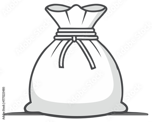 Illustrated Gray Bag Tied with String Container for Storage and Transporting