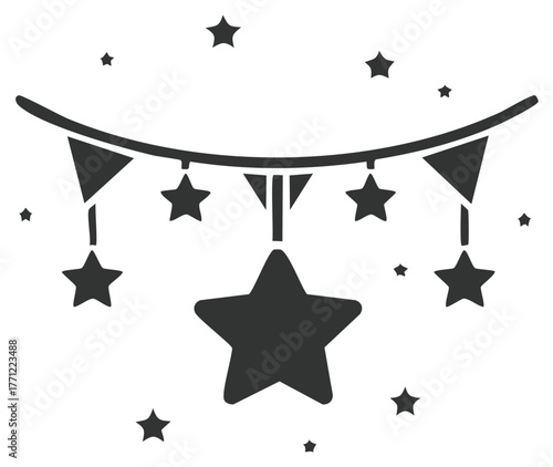 Festive garland with stars and pennants celebration decor isolated illustration