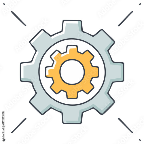 Mechanical Gear Illustration with Light and Dark Gears in Flat Design Style