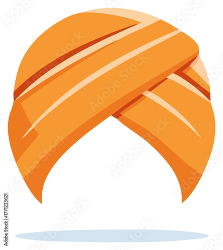 Stylized Orange Turban Flat Design Illustration, Traditional Headwear Apparel for Men, Asian Culture