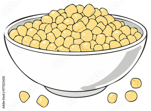 Bowl full of golden corn kernels, scattered kernels, a culinary icon for healthy eating and versatile recipes