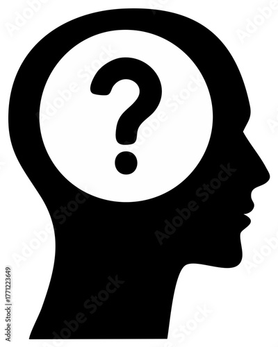 Head Silhouette with Question Mark Representing Thought and Problem Solving