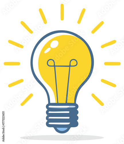 Bright Yellow Lightbulb Shines a Concept Blue Base Business Idea Generation Design