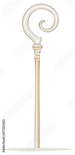 Elegant bishop's pastoral staff or crosier illustration, a Christian symbol of spiritual leadership and authority