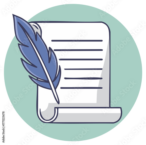 Writing with Feather Quill on Paper Scroll Illustration for Copywriting or Manuscript