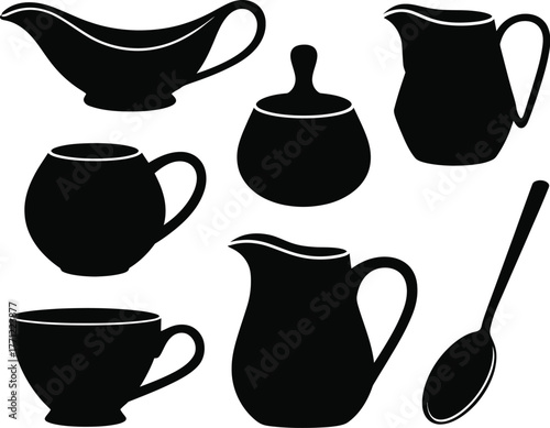 A collection of four isolated black silhouette icons depicting traditional wooden balustrades and stair railings