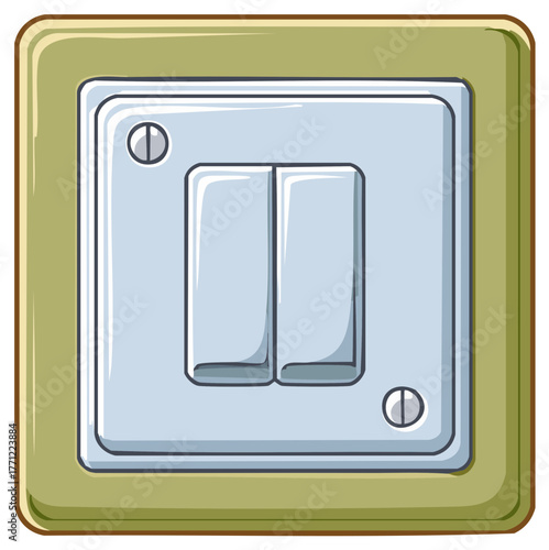 Hand drawn cartoon illustration of a double light switch for electrical power control