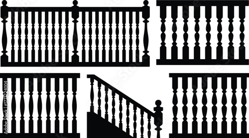 Collection of Architectural Railing Silhouettes Decorative Designs and Patterns for Design Projects