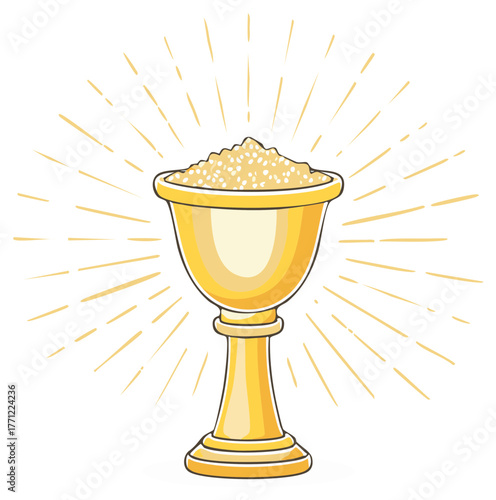 Golden Holy Grail Illustration Filled With Treasure, Shining With Spiritual Light