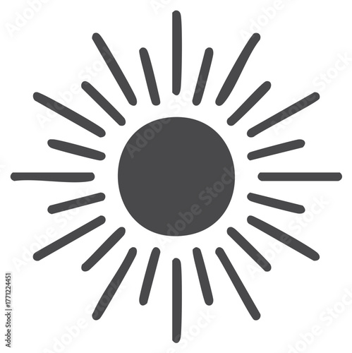 Hand drawn sunburst with radiant rays emanating from a central circle shape