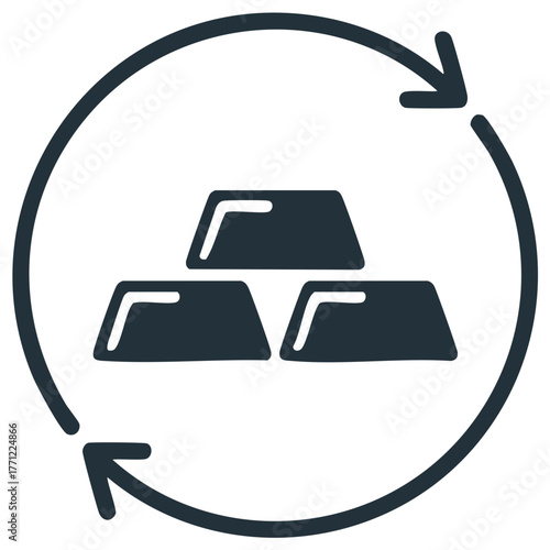Gold bars icon with arrows symbolizing exchange or trading of precious metals, investment and monetary concept