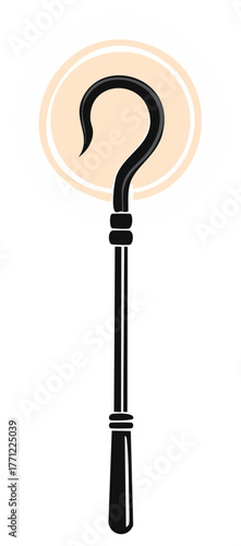Stylized Black Question Mark Symbol on a Stick with a Pale Orange Circle Outline