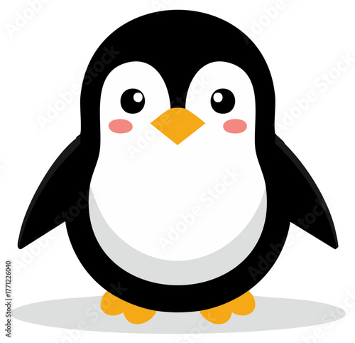 Cartoon Illustration of a Happy Penguin with Cheeks and Cute Design Elements