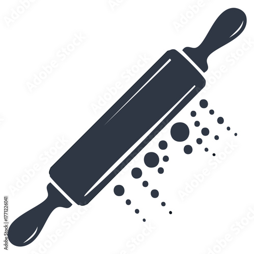 Classic Rolling Pin with Flour Dusting Baking Ingredient Kitchen Utensil Icon Graphic