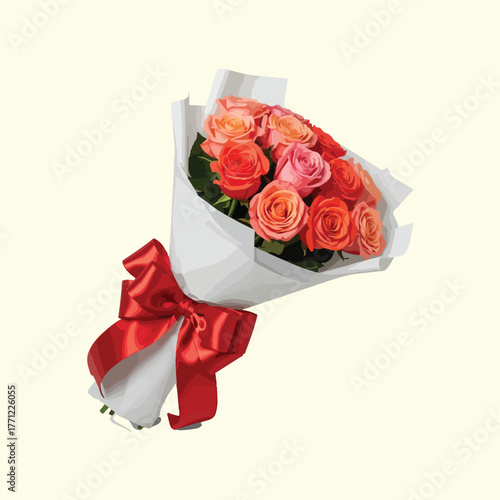Red Rose Bouquet Isolated on Transparent Background .