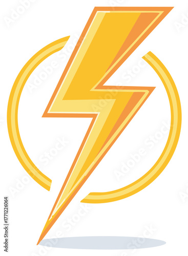Free Download Bold yellow lightning bolt power symbol with an orange outline and broken circular ring - GFXLoad
