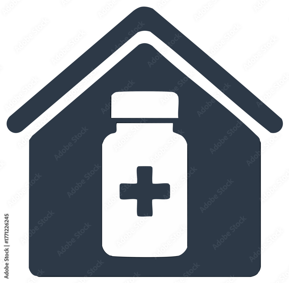 Fototapeta premium House Home with Medicine Bottle and Cross Icon Medical Healthcare Pharmacy Service