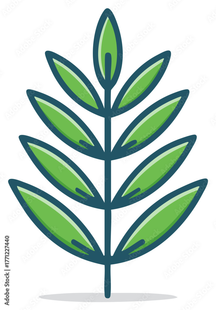 Naklejka premium Vibrant Green Stylized Leafy Branch Minimalist Vector Illustration