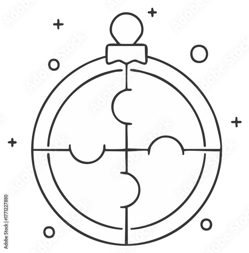 Christmas Puzzle Ornament Outline, Solution Concept Line Art, Holiday Decoration Icon