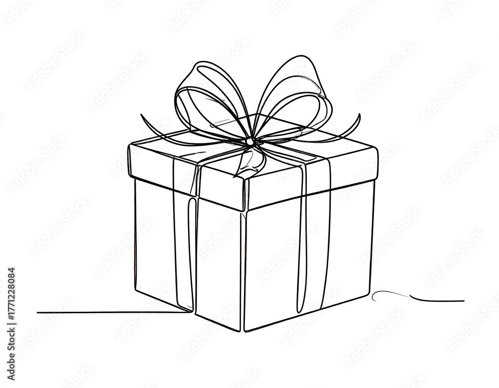 Obraz premium Minimalist continuous line drawing of a wrapped square gift box