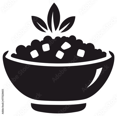 Nutritious Rice Bowl Meal with Leaf Garnish Simple Icon Design