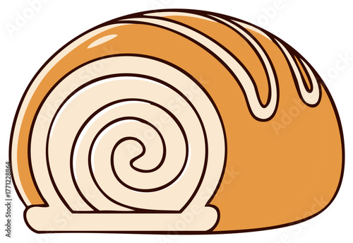 Cartoon Swiss roll cake with creamy swirl filling vector illustration