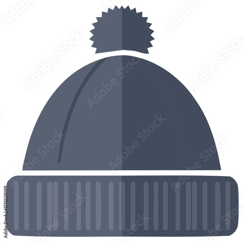 Gray winter knit hat with a pom-pom, clean flat design icon