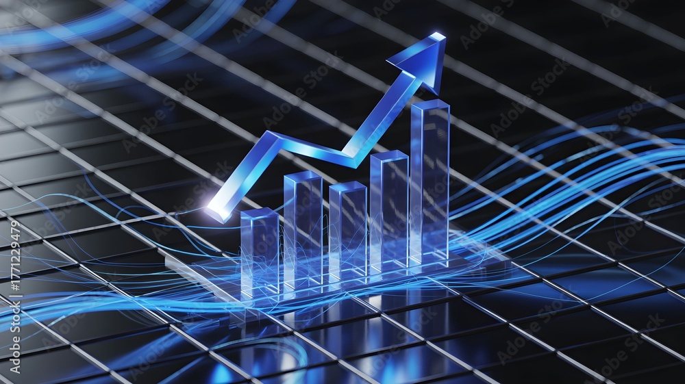 Fototapeta premium 3D technology growth chart with blue neon data lines