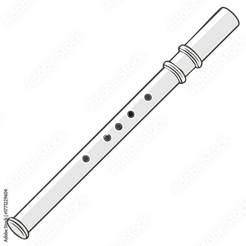 White recorder musical instrument with finger holes illustration