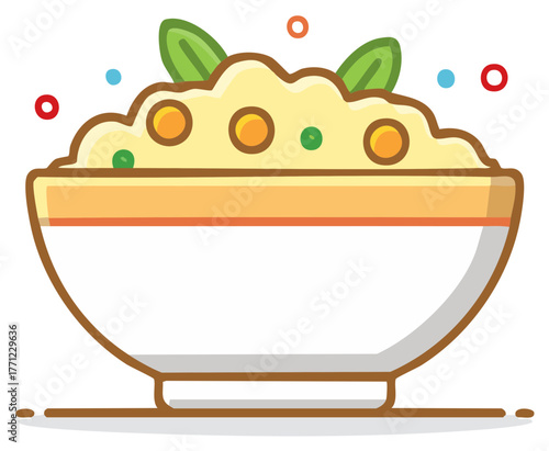 Mashed Potatoes and Colorful Vegetables in a Bowl Flat Design Illustration