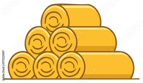 Stacked hay bales cartoon style for agriculture and farm harvest theme