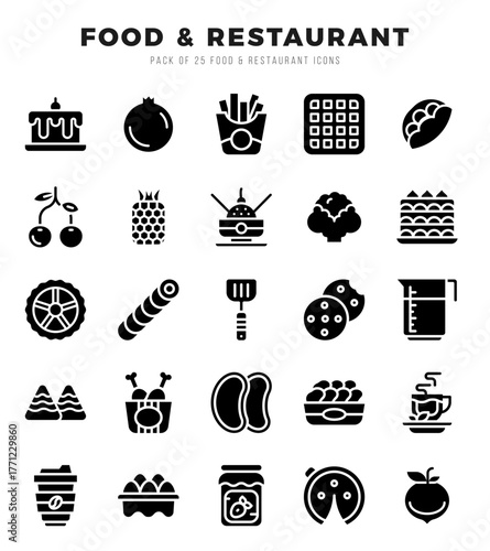Set of Food and Restaurant Icons. Simple line art style icons pack.