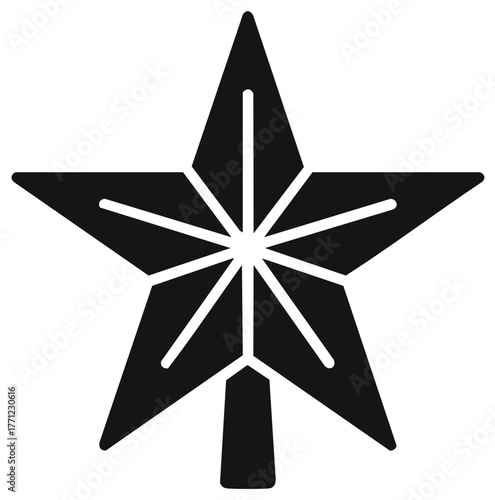 Minimalist black five-pointed star icon with radiating internal lines and small base