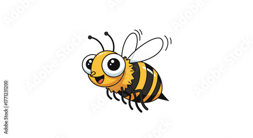 Cute cartoon bee flying animated creature with big eyes and wings for your designs isolated on white background