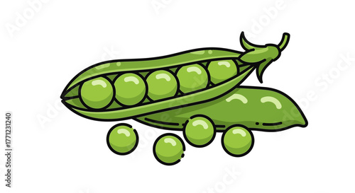 Fresh green peas in pods and scattered ready for harvest and healthy eating isolated on white background