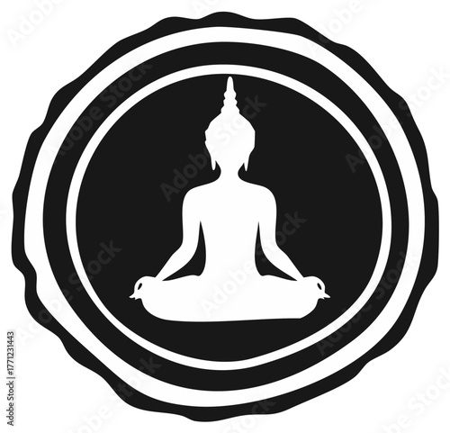 Buddha in Meditation Position Graphic Icon in Round Frame