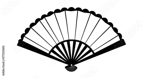 Elegant handheld folding fan with intricate design elements for decorative use isolated on white background