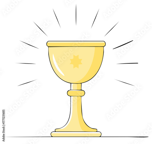 Vibrant Golden Chalice Illustration with Bright Light Rays Award and Treasure Symbol