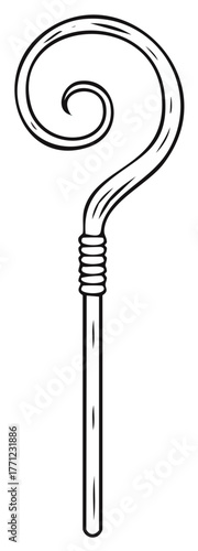 Staff Illustration. Artistic style depicts clergy symbol, spiral top and wood. Symbolic stick.