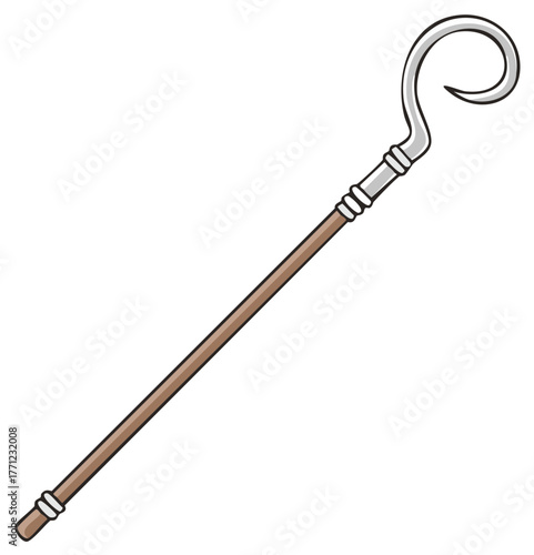 Wooden Crook Staff with Silver Crook Accent walking stick tool walking cane object