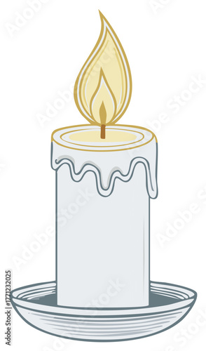 Vector image of a candle with burning flame in a candle holder for decoration