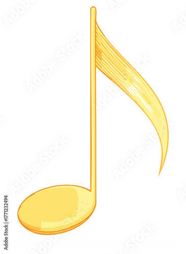 Isolated Golden Eighth Note on White, Musical Note Vector Graphic