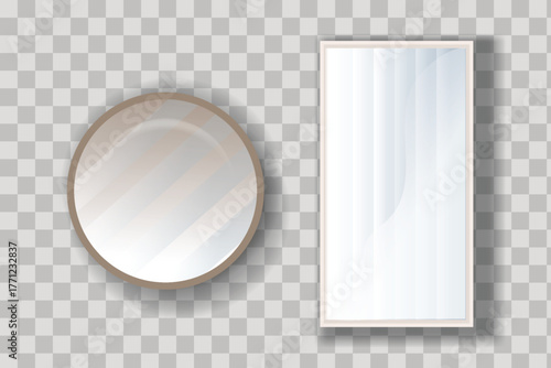 Mirror frame, featuring a square circle set in an ornate baroque style, with a vintage decorative border design incorporating square and circular shapes. Vector illustration.