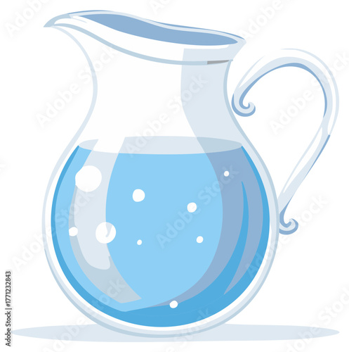 Cartoon Glass Pitcher Full of Fresh Water Vector Illustration