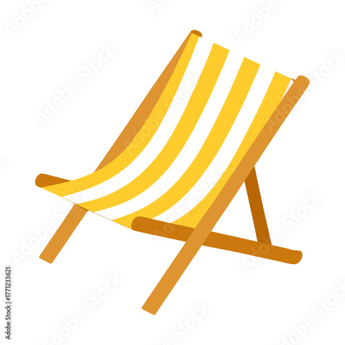 Striped wooden deck chair vector illustration for relaxation and summer vector